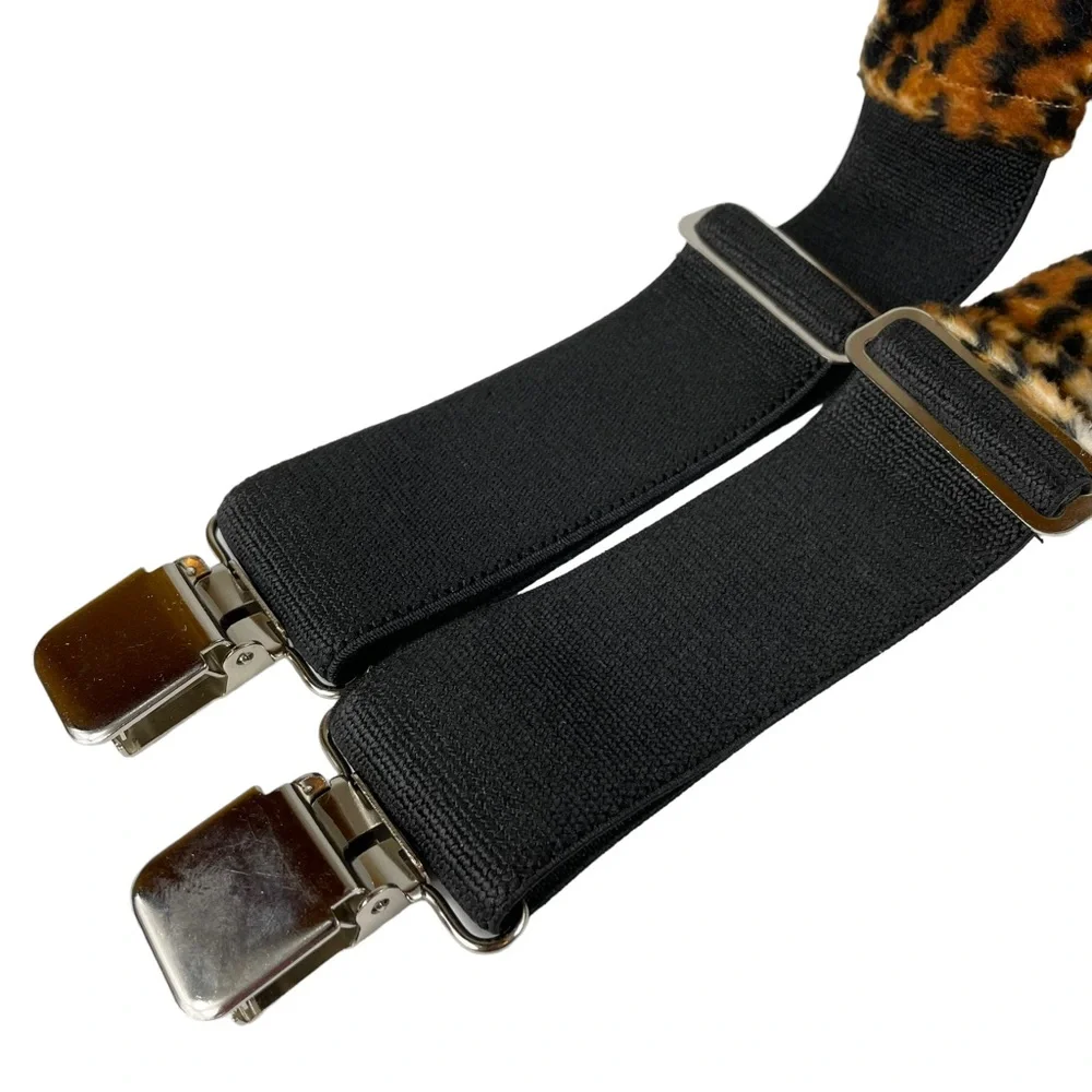 Handmade Cheetah Print Suspenders Alligator Clip 2x2 Faux Fur Halloween Costume - Picture 13 of 16